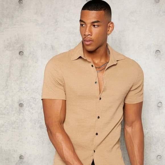 SHEIN | Shirts | Manfinity Homme Men Solid Button Front Shirt | Poshmark